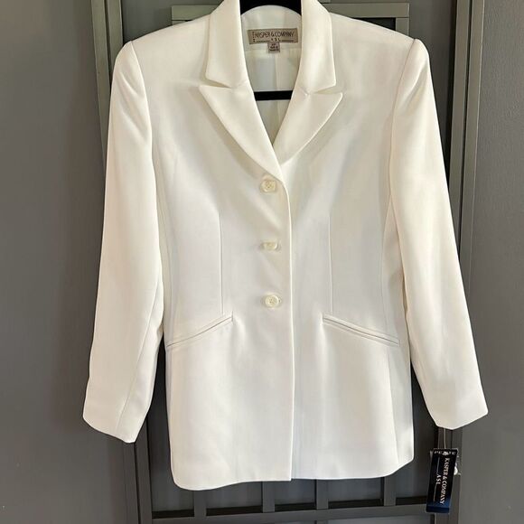 NWT Vintage Kasper & co white blazer jacket with shoulder pads deadstock 2P - Picture 1 of 8